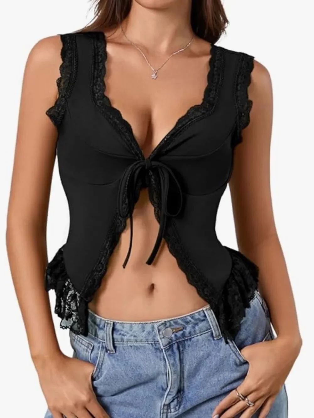 Black lace trim tank